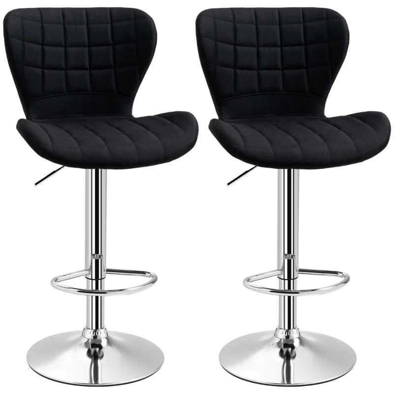 HOMCOM Lot de 2 Tabourets de Bar Design Contemporain Hauteur d'assise réglable 59-81 cm pivotant 360° Lin Noir