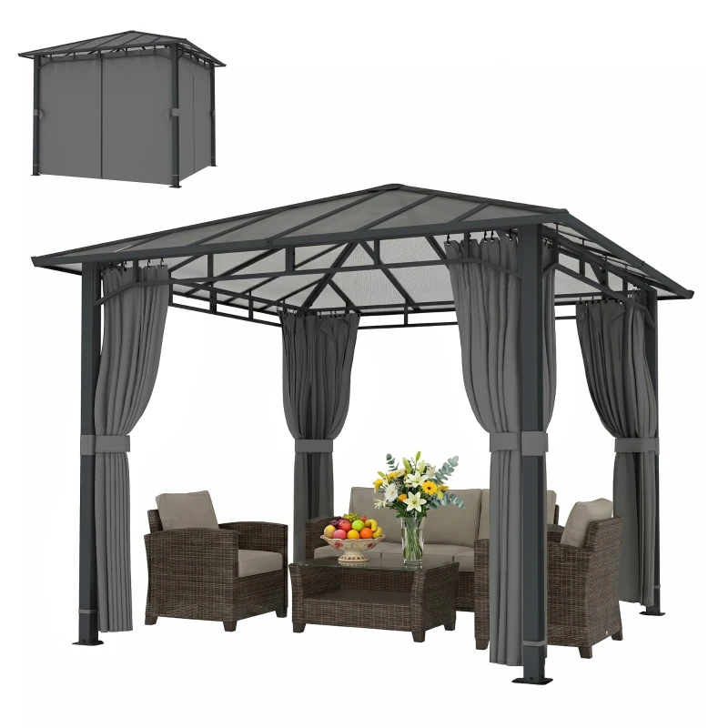 Outsunny tuinpaviljoen 3x3 m metalen met 6 mm polycarbonaat dak 4 zijden UV50+ donkergrijs