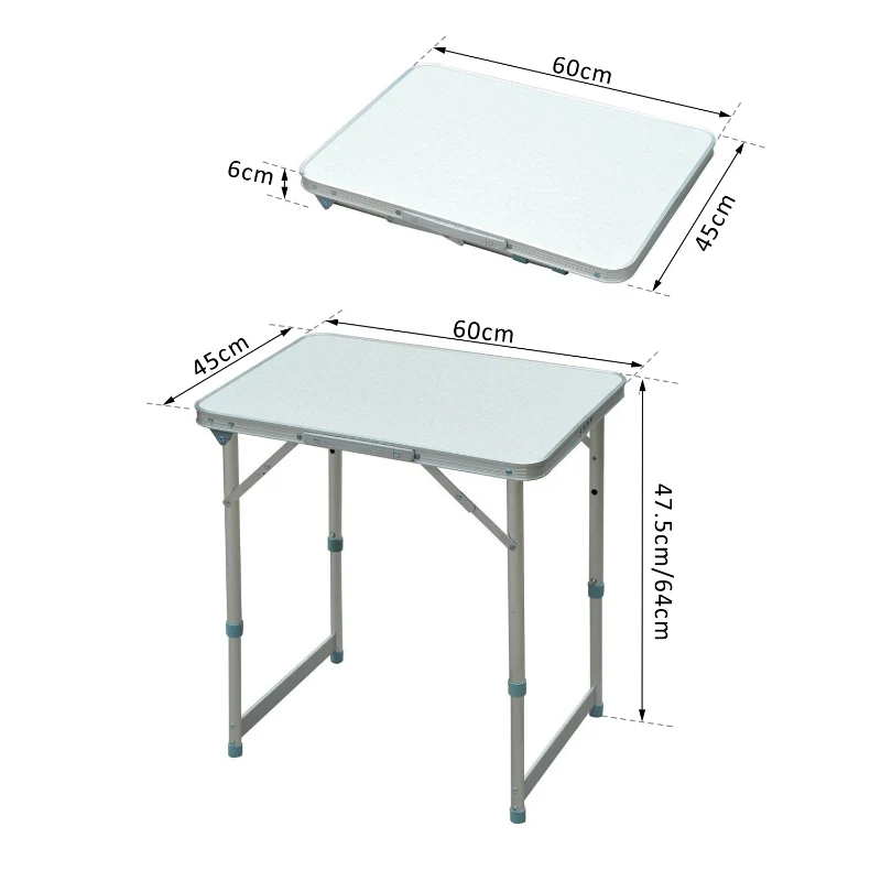 Outsunny Mesa Plegable de Picnic como una maleta para playa camping 60x45x64cm Aluminio Altura Ajustable