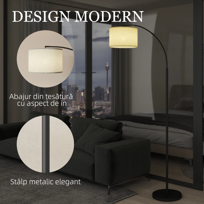 HOMCOM Lampă de Podea LED Reglabilă cu Telecomandă, 11 Temperaturi și 11 Luminozități, Temporizator 1H, Rotativă, Negru