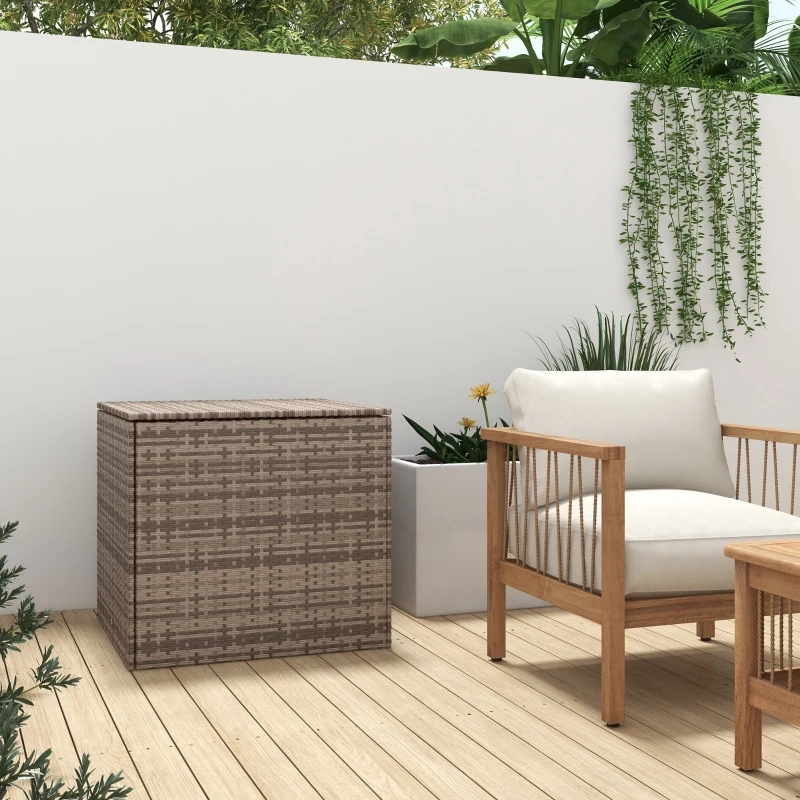Outsunny Baule da Esterno in Rattan PE e Acciaio con Fodera Interna, 75x75x70 cm, Nero e color Sabbia