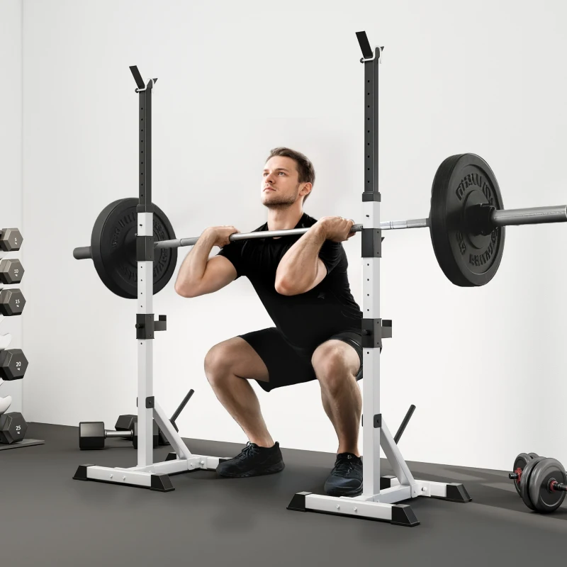 HOMCOM Set van 2 Dumbbellstandaards met 3 Niveaus Hoogteverstelbaar uit Staal tot 200 kg Belastbaar Zilver+Zwart