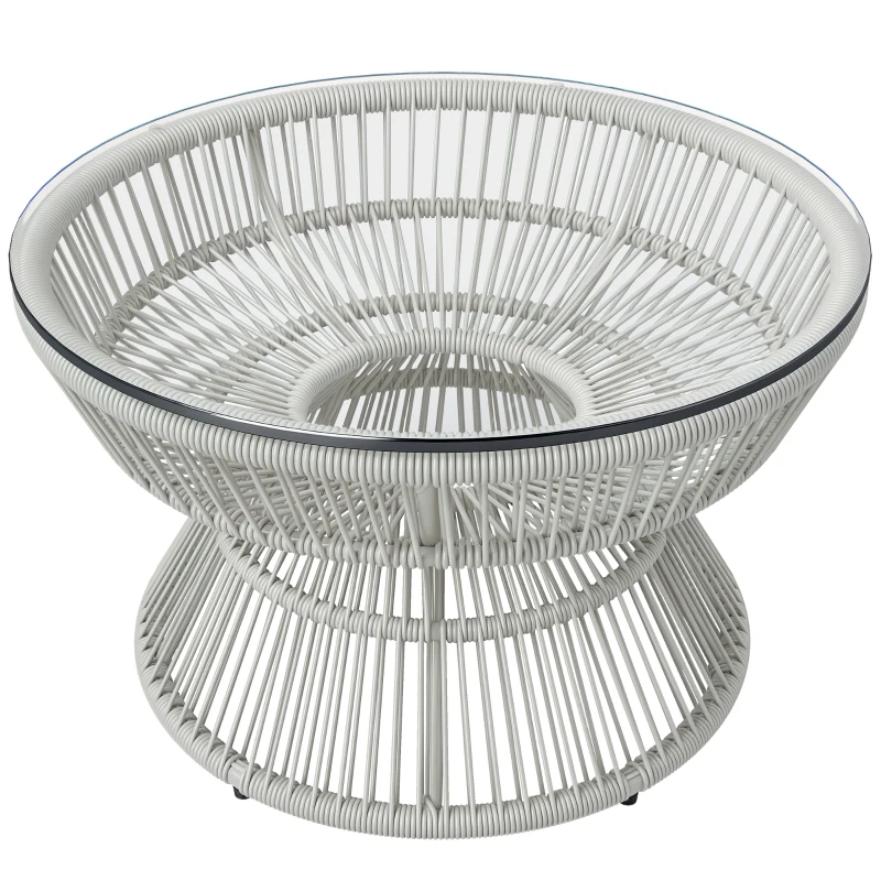 Outsunny Table basse de jardin ronde, table d'appoint en résine aspect rotin et plateau verre trempé Ø 60 x 37H cm
