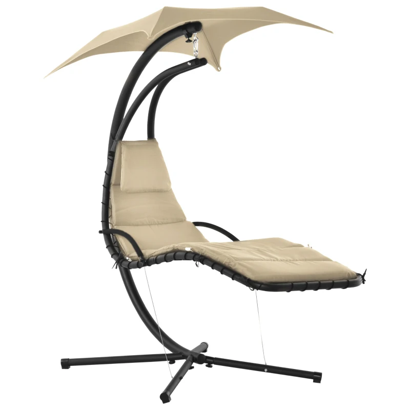 Outsunny Silla Colgante con Soporte con Toldo Estructura Metálica Antivuelco Carga 100 kg para Jardín Patio 190x110x190 cm Beige