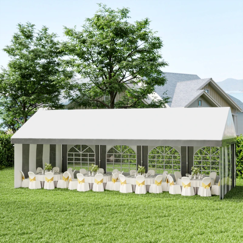 Outsunny Tenda para Festa 4x8 m Tenda de Jardim com Paredes Removíveis Portas e Janelas Anti-UV para Casamento e Eventos Cinzento