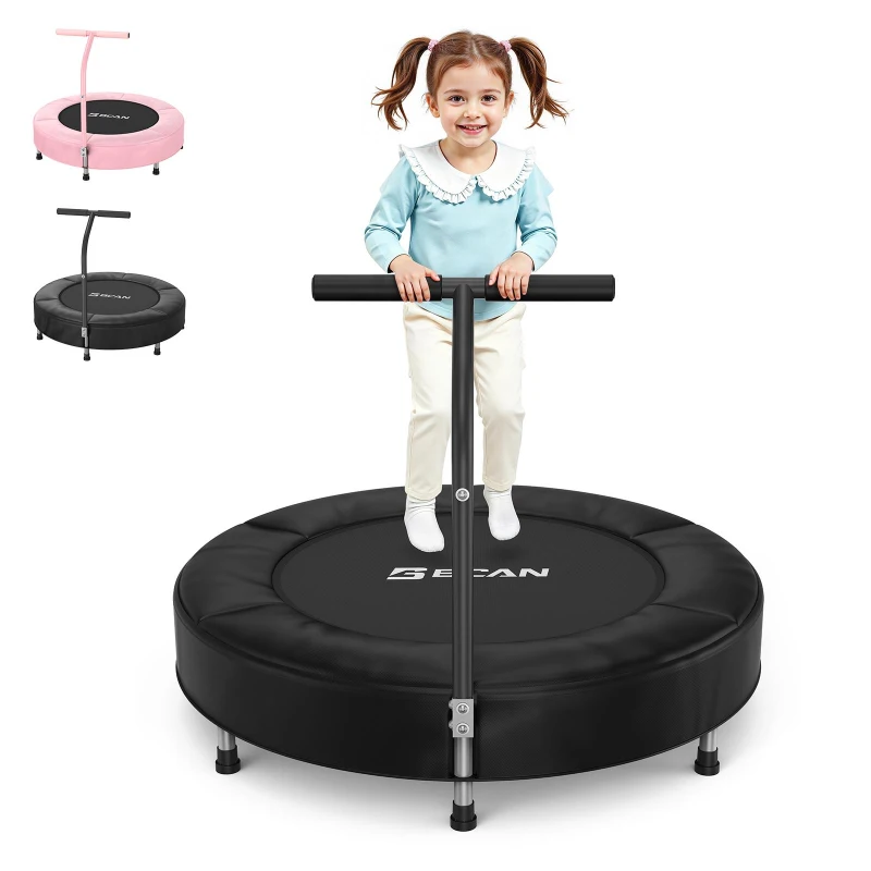 Trampoline pour enfants, tapis de saut No-Gap, poignée en mousse & pieds en caoutchouc antidérapants, 91x91x71 cm, Noir
