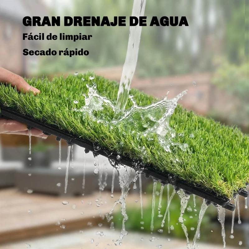 Outsunny Césped Sintético de 22 Piezas Alfombra Césped Artificial 30x30 cm con Altura de Hierba 25 mm Drenaje Automático Verde