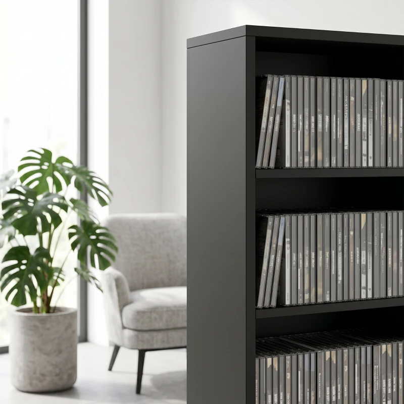 HOMCOM 835 CD/500 DVD Storage Unit, Blu-ray Media Storage Shelf with 27 Compartments and 21 Adjustable Shelves, Black