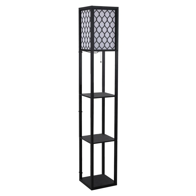 HOMCOM Estantería Librería Alta de 3 Niveles con Bombilla para Salón Dormitorio Estante de Exposición para Sala Adornos Estantería Moderna Blanco y Negro 26x26x160cm