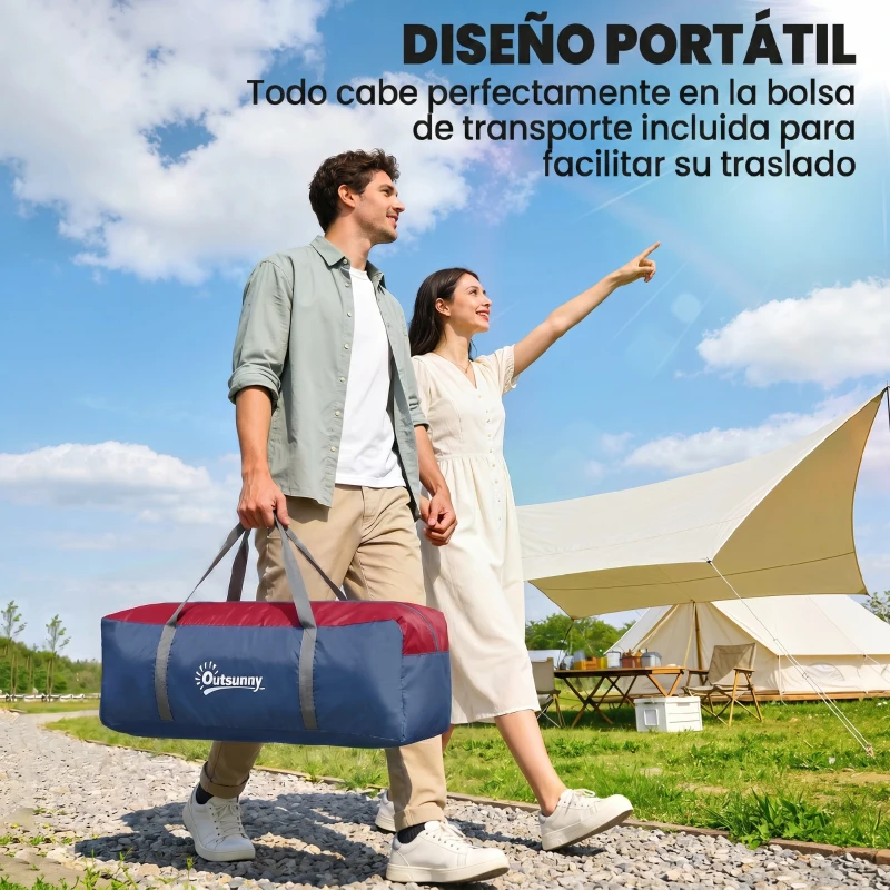 Outsunny Tienda de Acampada para 6 Personas Impermeable 3000mm+ con Bolsa de Transporte y Gancho 455x220x180 cm Gris