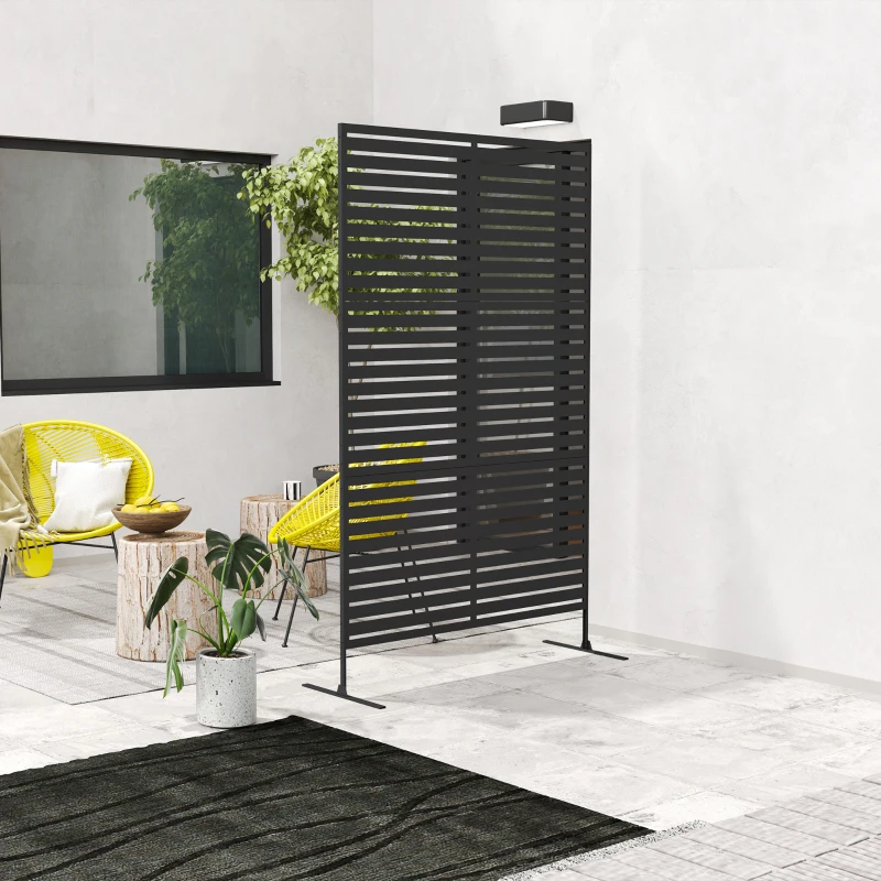 Outsunny Buitenruimteverdeler van Metaal, Lamellenontwerp, Decoratieve Scheidingswand voor Terras, Tuin, Balkon, Zwart