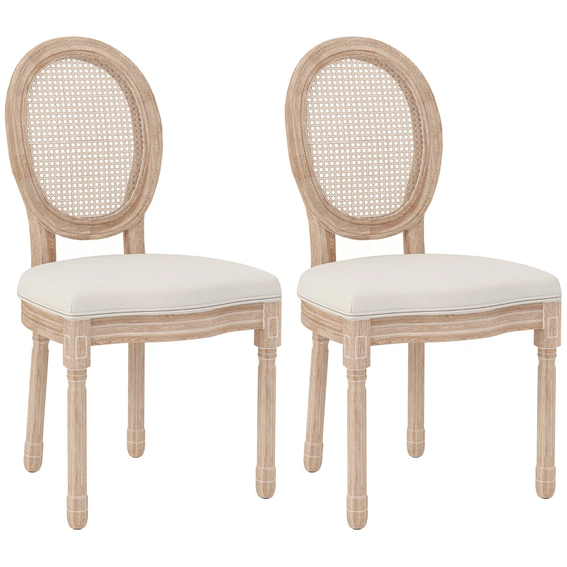 HOMCOM 2-delige set eetkamerstoelen keukenstoelen, vintage design, Weense vlechtwerk-look, natuur + crème(m-11)