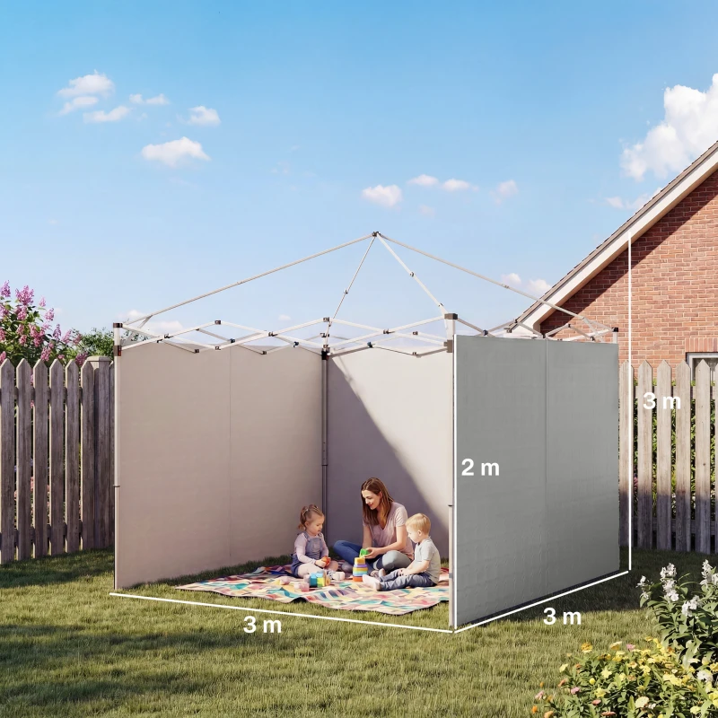 Outsunny Set van 3 zijwanden met rits voor 3 x 3 m paviljoen, Lichtgrijs