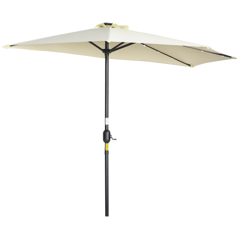 Outsunny parasol, terrasschaduw, halfrond, met zonnepaneel, 20 LED's, handslinger, beige, 2,70 x 1,35 x 2,40 m