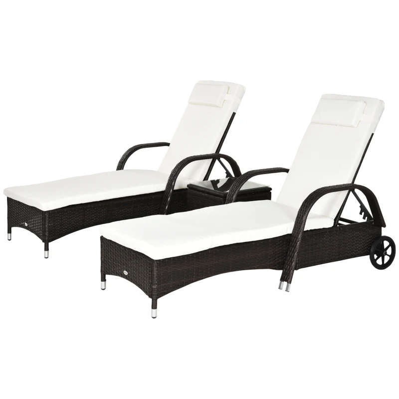 Outsunny Poly-rotan ligstoelset met tafel ligbank voor buiten tuinmeubelen met kussens