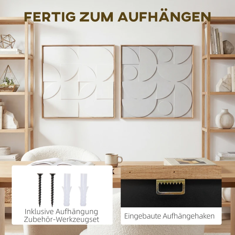 HOMCOM Wanddecoratie 3D set van 2 geometrisch modern wanddecoratie voor woonkamer, hal, 80 x 3,5 x 80 cm, wit