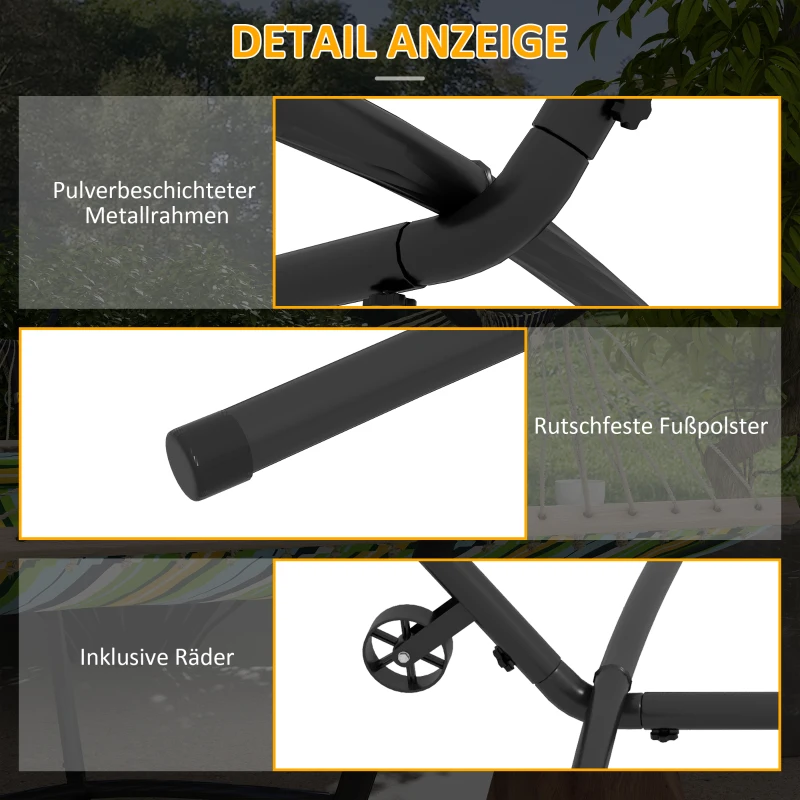Outsunny Hangmatstandaard Hangmatframe, weerbestendig, verstelbare afmetingen, 290 cm x 120 cm x 115 cm, Zwart