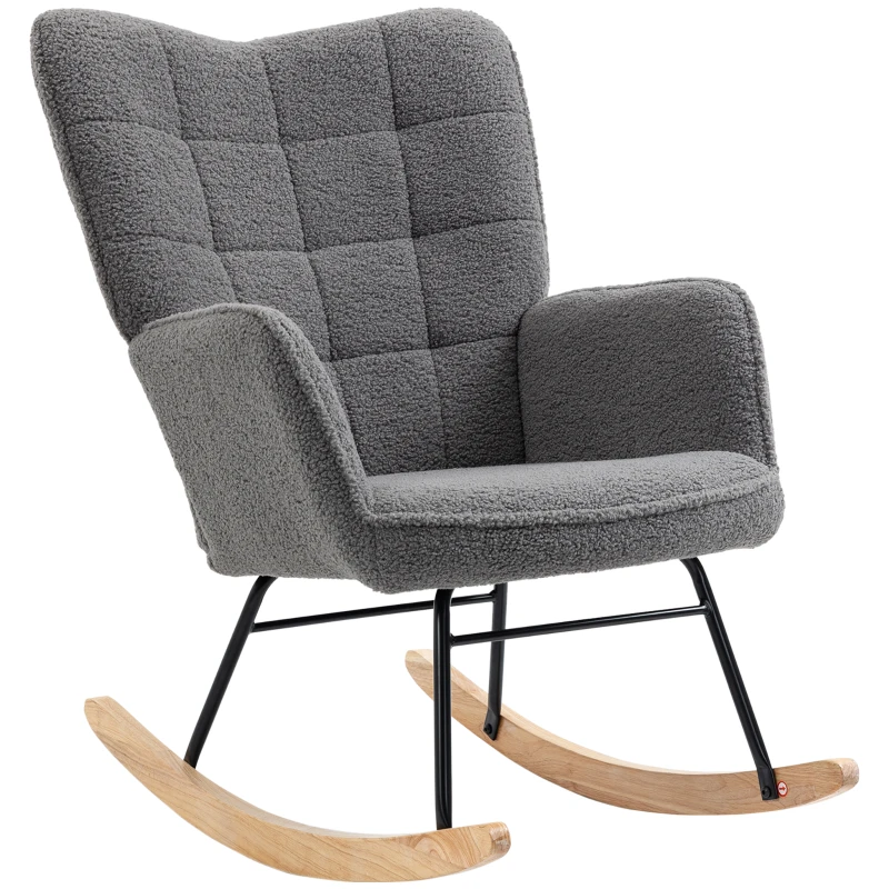 HOMCOM Schommelstoel babykamer, retro design massief hout Donkergrijs