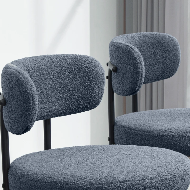 HOMCOM Set van 2 eetkamerstoelen, fleece-bekleding, stoelen met gestoffeerde zitting, metalen poten, grijs