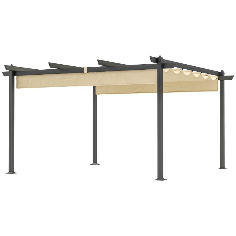 Outsunny Verstelbare Tuin-Pergola, Paviljoen met Aluminium Frame, Buiten Baldakijn, voor Tuin, Balkon, Terras, Beige