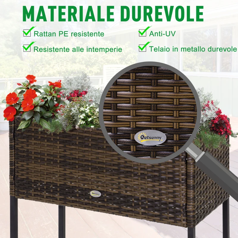 Outsunny Fioriera Effetto Vimini con Ripiano Marrone (70cm x 30cm x 70cm)