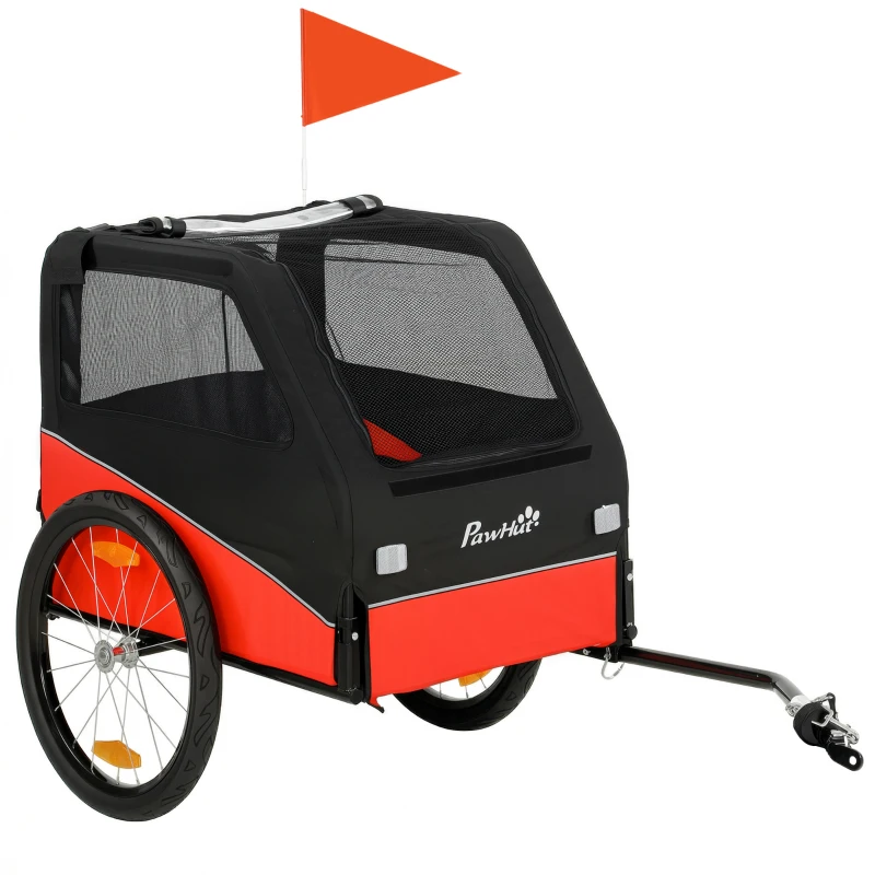 PawHut Dog Bike Trailer, Dog Cart Bicycle Carrier for Small and Medium Pets with 20" Inflatable Rubber Wheels, Red