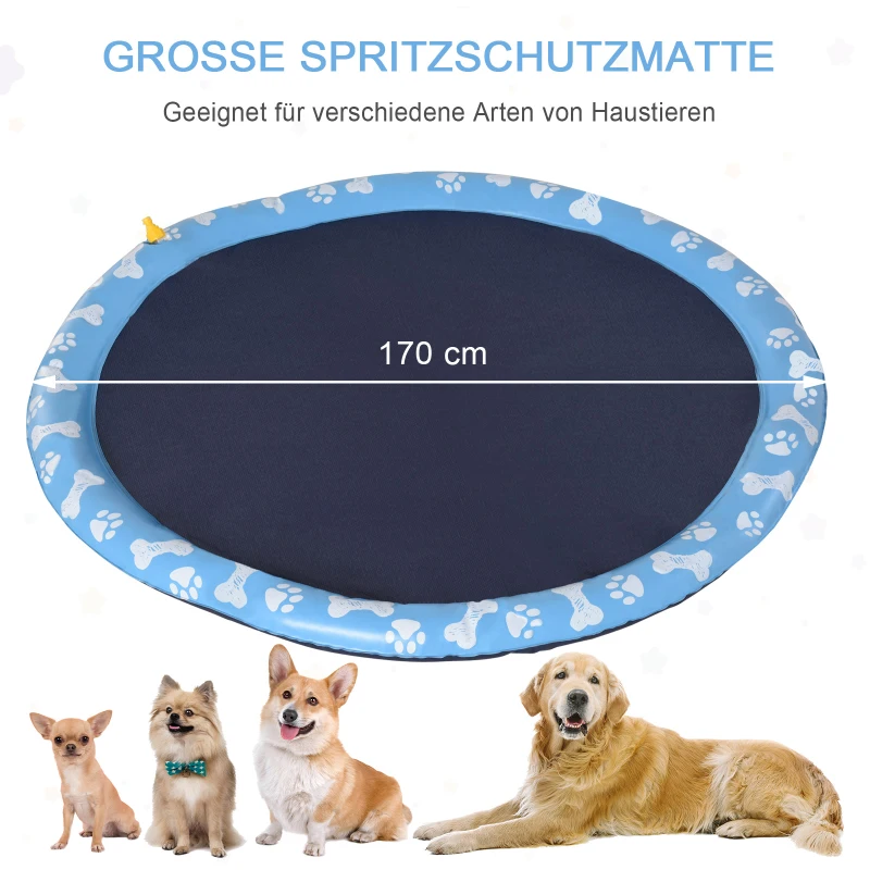 Pawhut 170 cm hondenfontein sproeien antislip outdoor PVC blauw