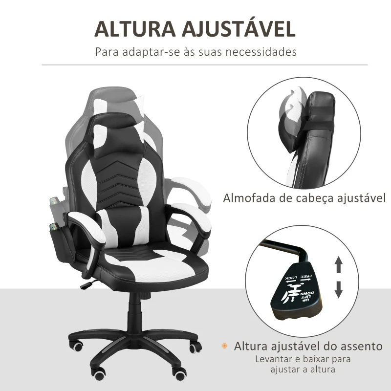 HOMCOM Sillón Giratorio Reclinable con 6 Puntos de Masaje y Calefacción Mando a Distancia 68x69x108-117cm Negro y Blanco