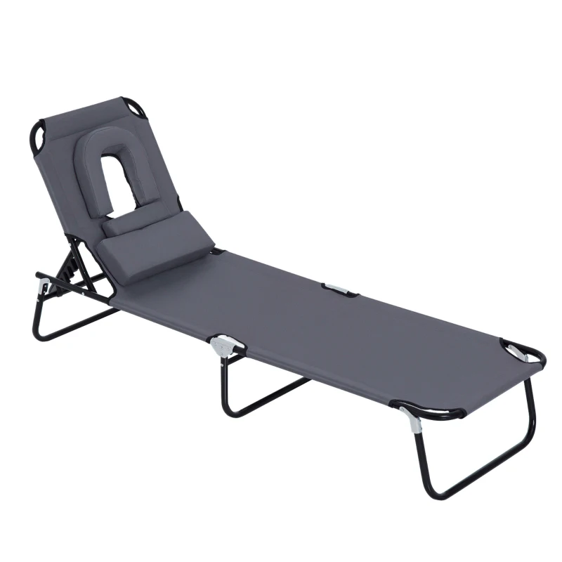 Outsunny ligbed met leesgat 190 cm x 56 cm x 28 cm, grijs