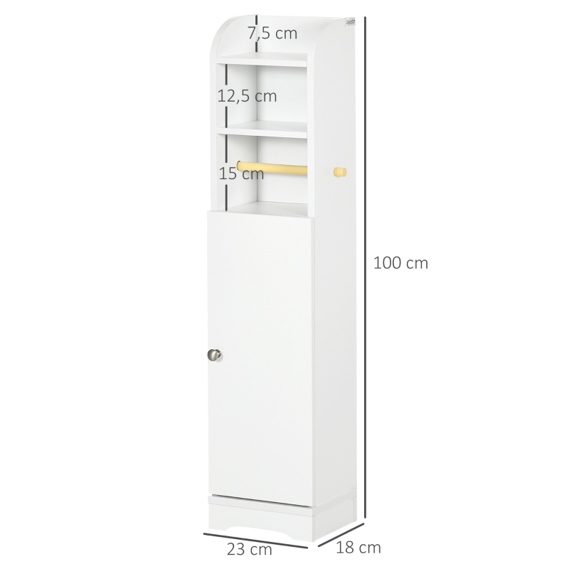 kleankin Meuble bas de salle de bain 1 étagère supérieure ouverte 2 compartiments et 1 placard 23 x 18 x 100 cm blanc