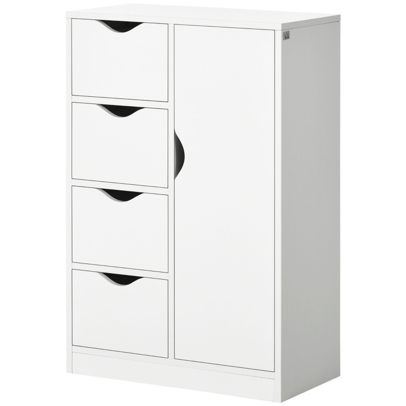 HOMCOM Bathroom Cabinet, Freestanding Storage Cabinet with 4 Drawers, Door Cupboard for Living Room, Kitchen, Bedroom, White