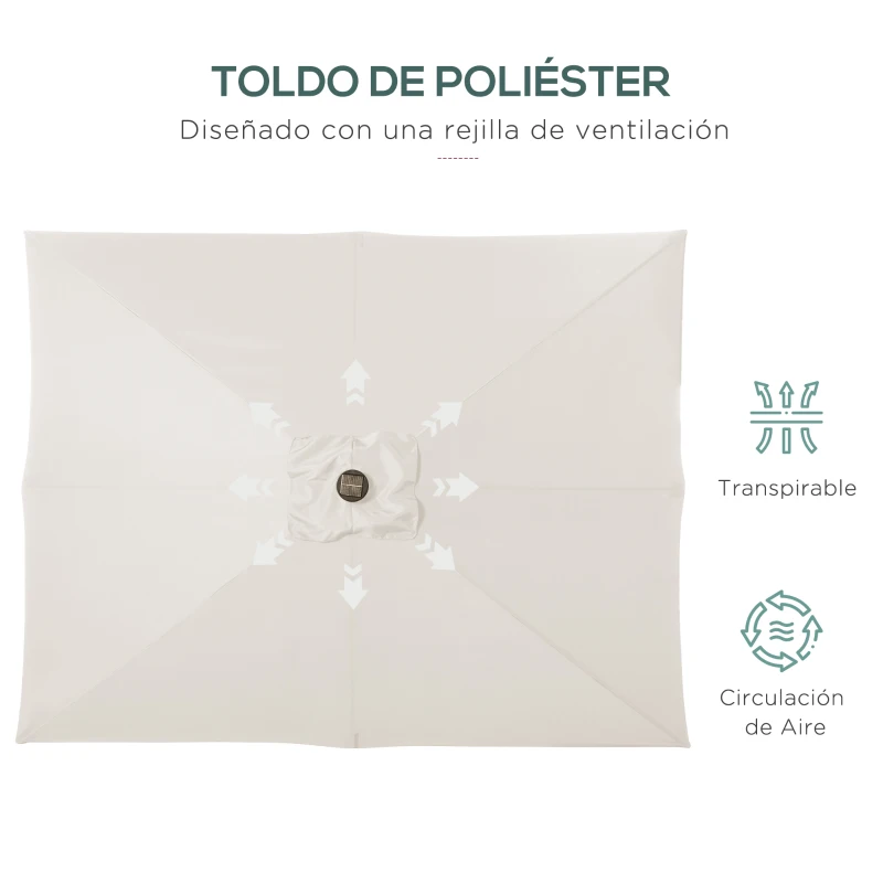 Outsunny Parasol de Terraza Exterior 2,7x2x2,5 m con Techo Inclinable hasta 45° Luces LED Solares y Manivela Blanco Crema