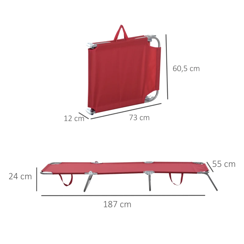 Outsunny Zonnebed, Opvouwbaar, Verstelbare Rugleuning, Roestvrij Metalen Frame, 180 x 55 x 24, Wijnrood