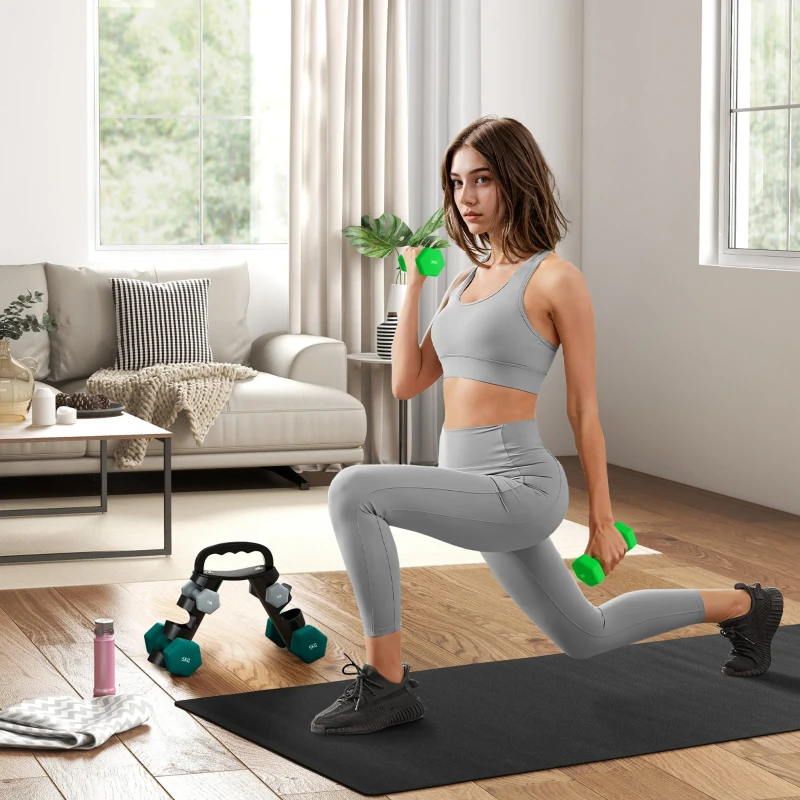 SPORTNOW Set Manubri con Supporto, 3 Coppie di Pesi da 2 x 1 kg, 2 x 3 kg, 2 x 5 kg, Multicolore
