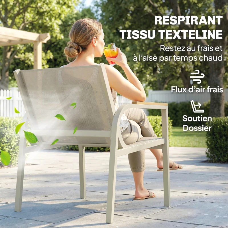 Outsunny Salon de Jardin Ensemble de Terrasse avec Canapé 2 Places, 2 Fauteuils et Table Basse en Verre Trempé 4 Pièces Vert