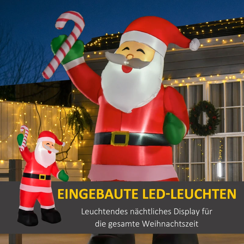 HOMCOM Opblaasbare Kerstman met zuurstok 243 cm kerstman cadeau LED