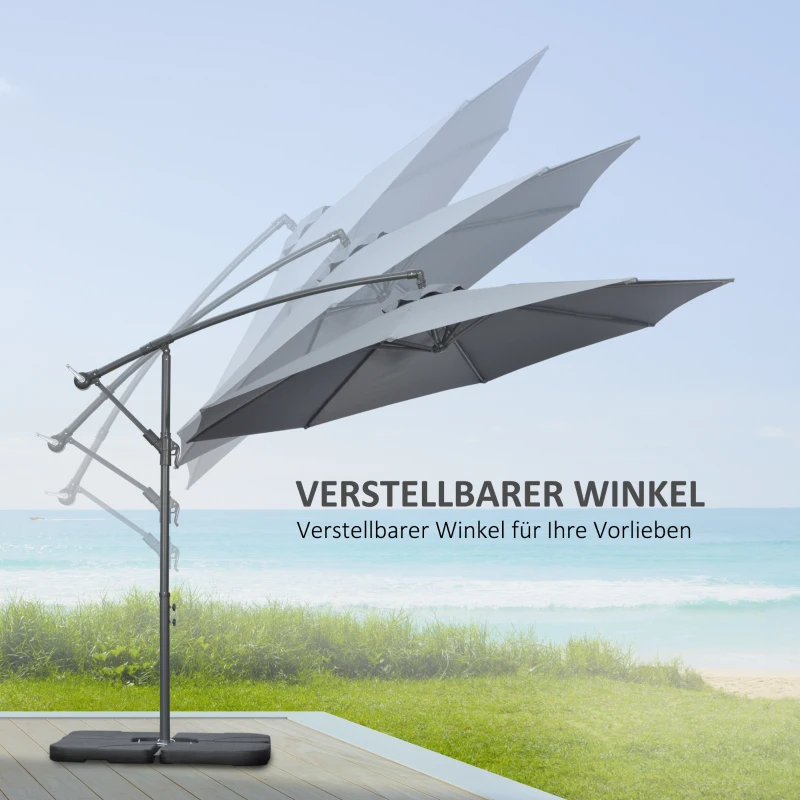 Outsunny Ampelscherm Parasol Tuinscherm, inclusief kruisvoet, weerbestendig, 292 cm x 292 cm x 247 cm, Grijs
