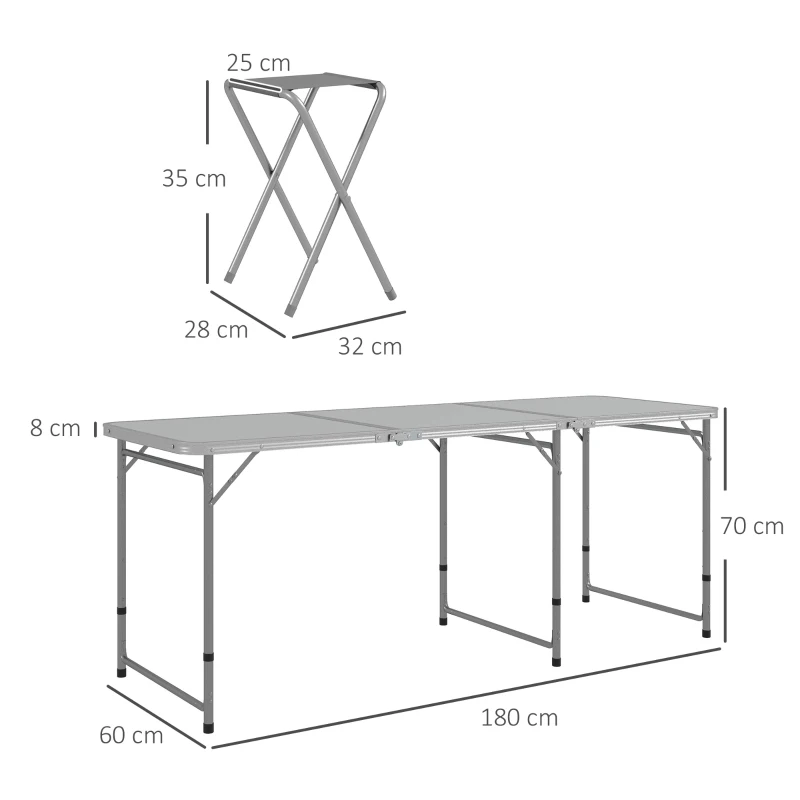 Outsunny Picknickset Klaptafel met Stoelen Campingtafel met Stoelen, opvouwbaar, 180 cm x 60 cm x 70 cm, Zilver