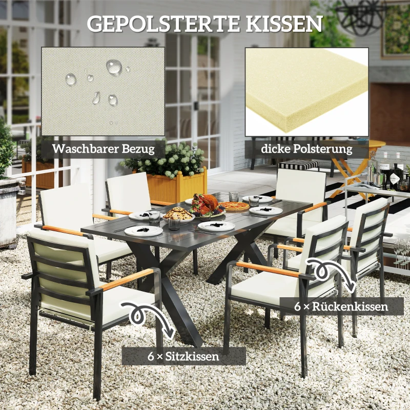 Outsunny zitgroep 7 stuks. Eetkamerset met kussens Tuinmeubelset aluminium kunststof