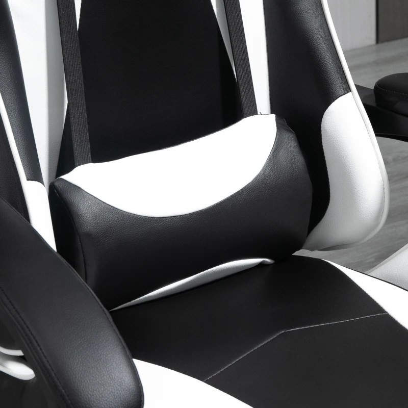 Vinsetto Silla Gaming Profesional Silla de Escritorio Ergonómica Reclinable y Ajustable en Altura con Respaldo Alto Reposacabezas y Reposabrazos 66x66x128-138 cm Blanco