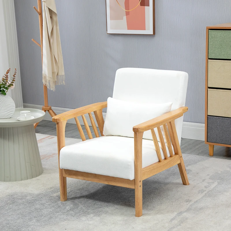 HOMCOM Sillón de Salón Tapizado en Terciopelo con Cojín y Patas de Madera de Caucho para Oficina 68x75x78 cm Crema