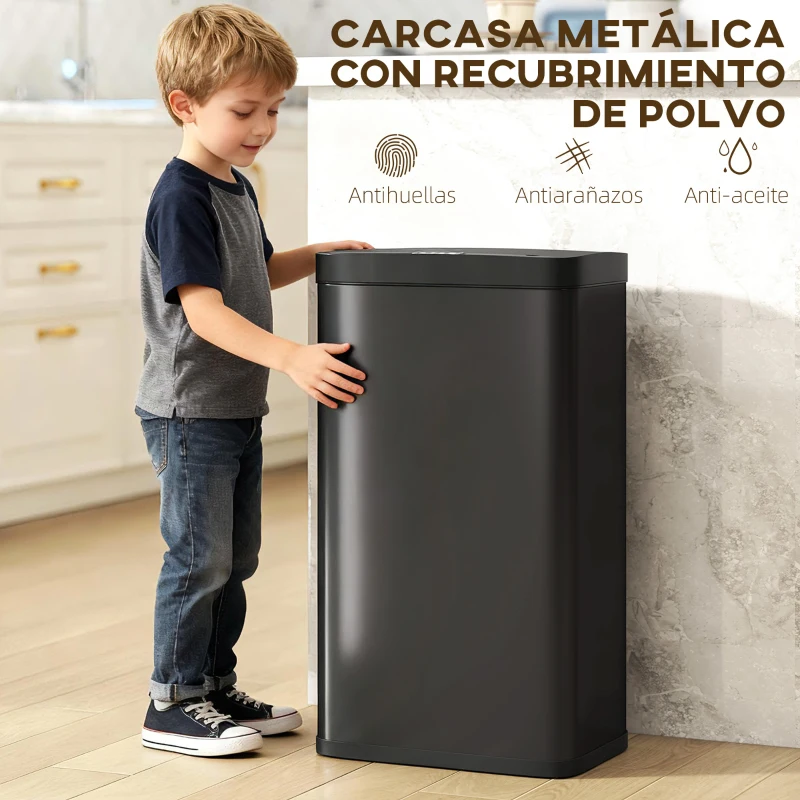 HOMCOM Cubo de Basura Cocina Automático 45 L con Sensor Infrarrojo Cierre Suave y Cubo Interior Extraíble Antihuellas Negro
