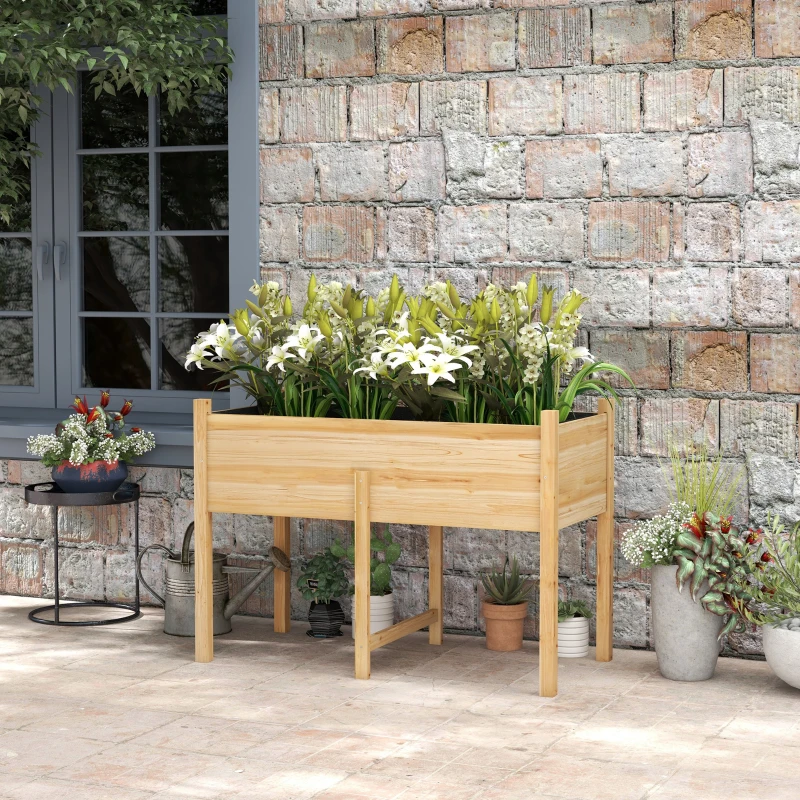 Outsunny Grădină înălțată cu 2 orificii de drenaj și sac din material nețesut, din lemn de brad, 115x55x80 cm