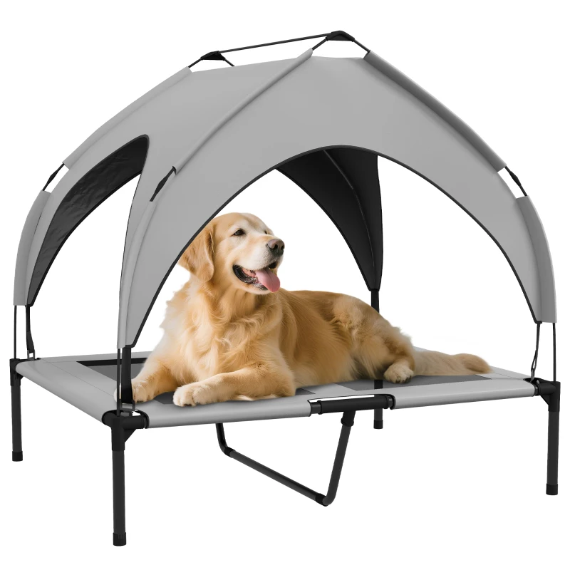PawHut Hondenbed met Dak, Ademend, Waterafstotend, tot 30 kg, 91 x 76 x 89 cm, Lichtgrijs