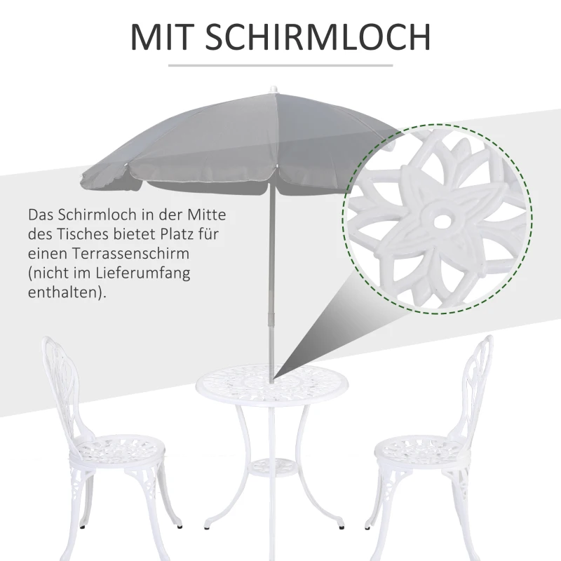 Outsunny zitgroep 3-delige eetgroep tuinmeubelset 1 tafel + 2 stoelen aluminium wit