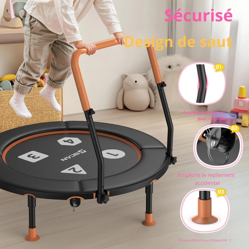 Trampoline pour tout-petits, Anti‑basculement‑Design, pliable, peu encombrant, idéal pour les enfants de 1 à 6 ans, Dimensions 91L x 91l x 81H cm, 91x91x81 cm, Noir
