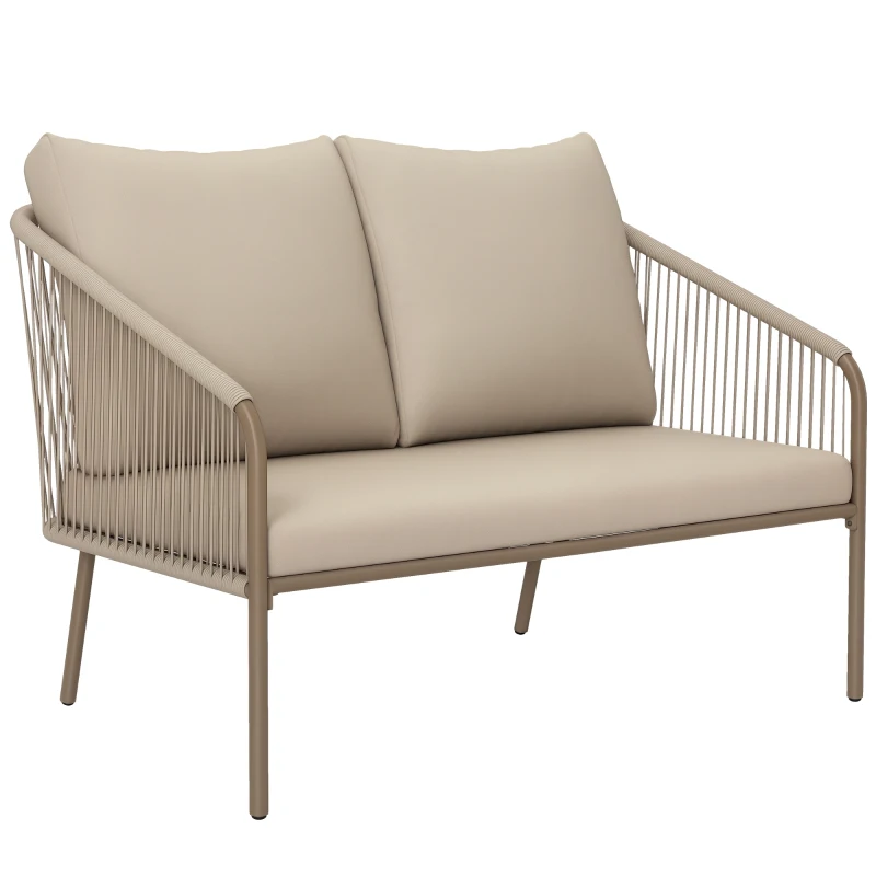 Outsunny 2-zits rotanbank met kussens loungeset, weerbestendige bank beige