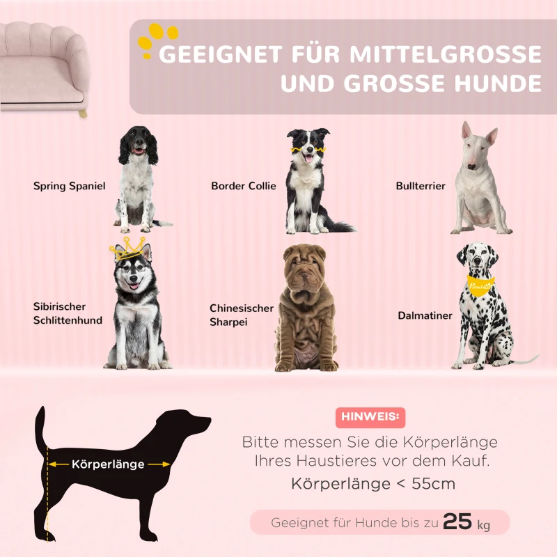 PawHut Huisdierensofa voor Middelgrote en Grote Honden tot 25 kg, Stevig Hout, Gepolsterd, Roze