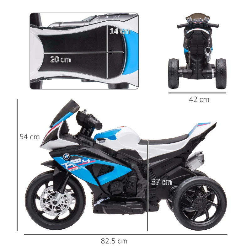 HOMCOM Moto per Bambini 18-60 Mesi Modello BMW HP4 con Fari, Musica e Pedali, in PP e Metallo, 82.5x42x54 cm, Blu