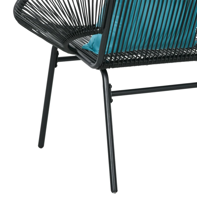 Outsunny Divano da Giardino 2 Posti in Rattan PE e Acciaio con Cuscini e Braccioli, 132x72x83 cm, Nero